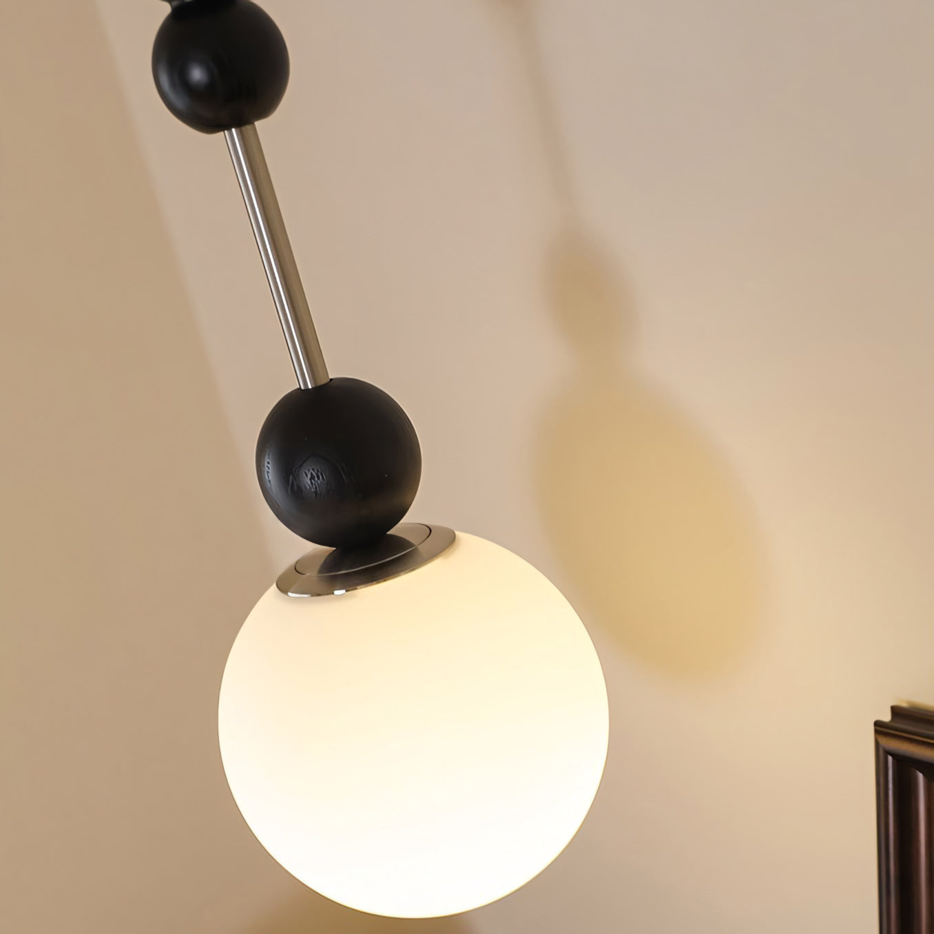Frosted Globe Pendant with Stacked Wood Spheres