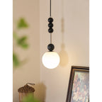 Frosted Globe Pendant with Stacked Wood Spheres
