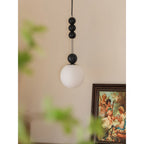 Frosted Globe Pendant with Stacked Wood Spheres