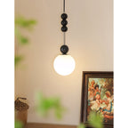 Frosted Globe Pendant with Stacked Wood Spheres
