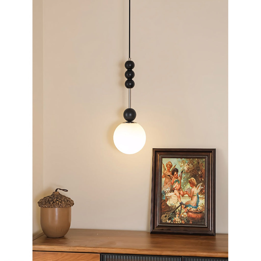 Frosted Globe Pendant with Stacked Wood Spheres