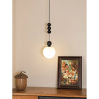Frosted Globe Pendant with Stacked Wood Spheres