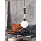 Frosted Globe Pendant with Stacked Wood Spheres