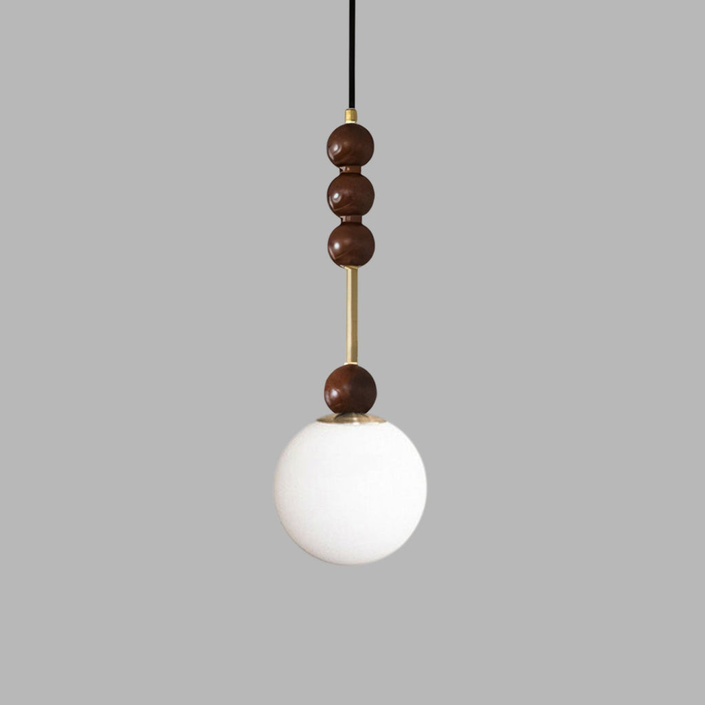 Frosted Globe Pendant with Stacked Wood Spheres