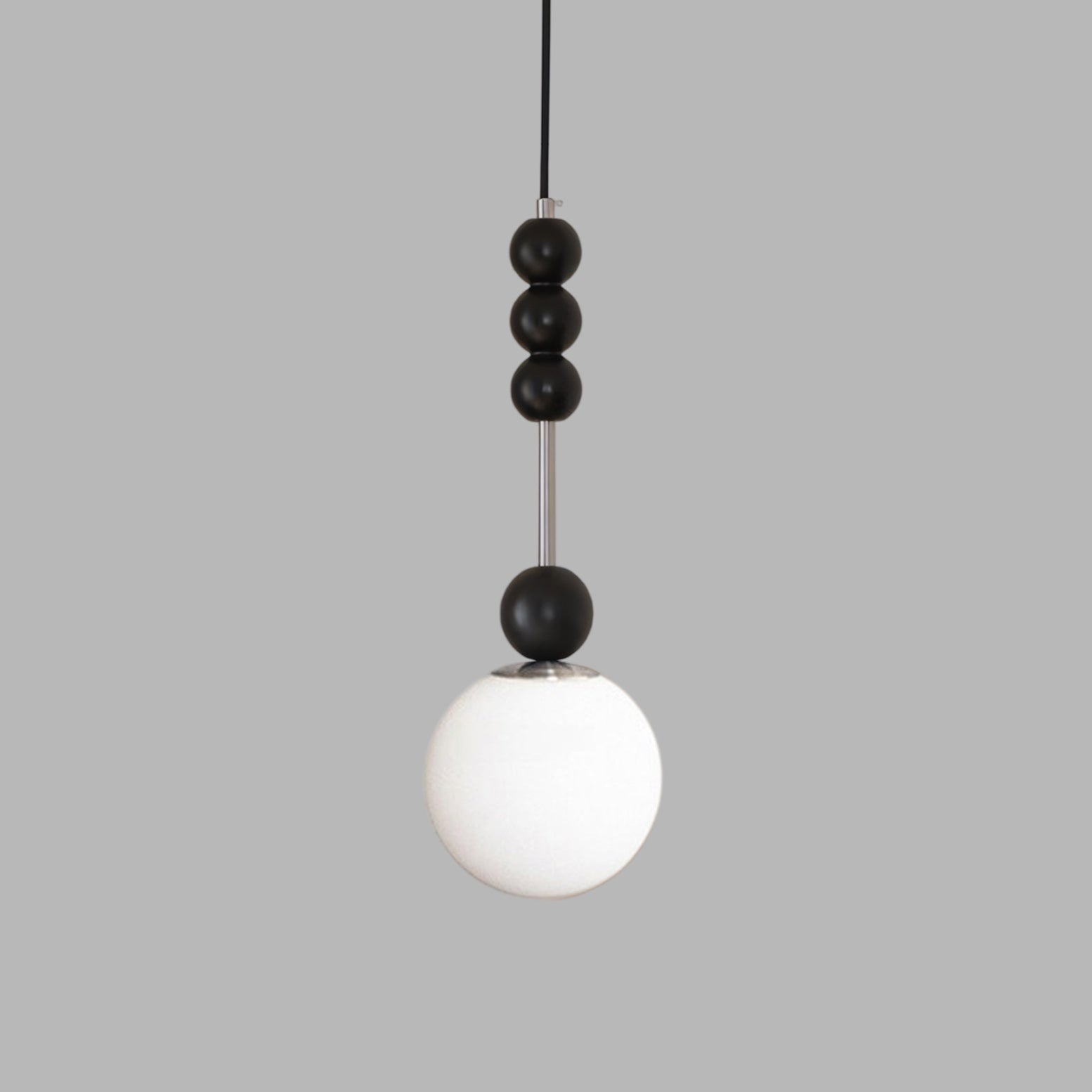Frosted Globe Pendant with Stacked Wood Spheres