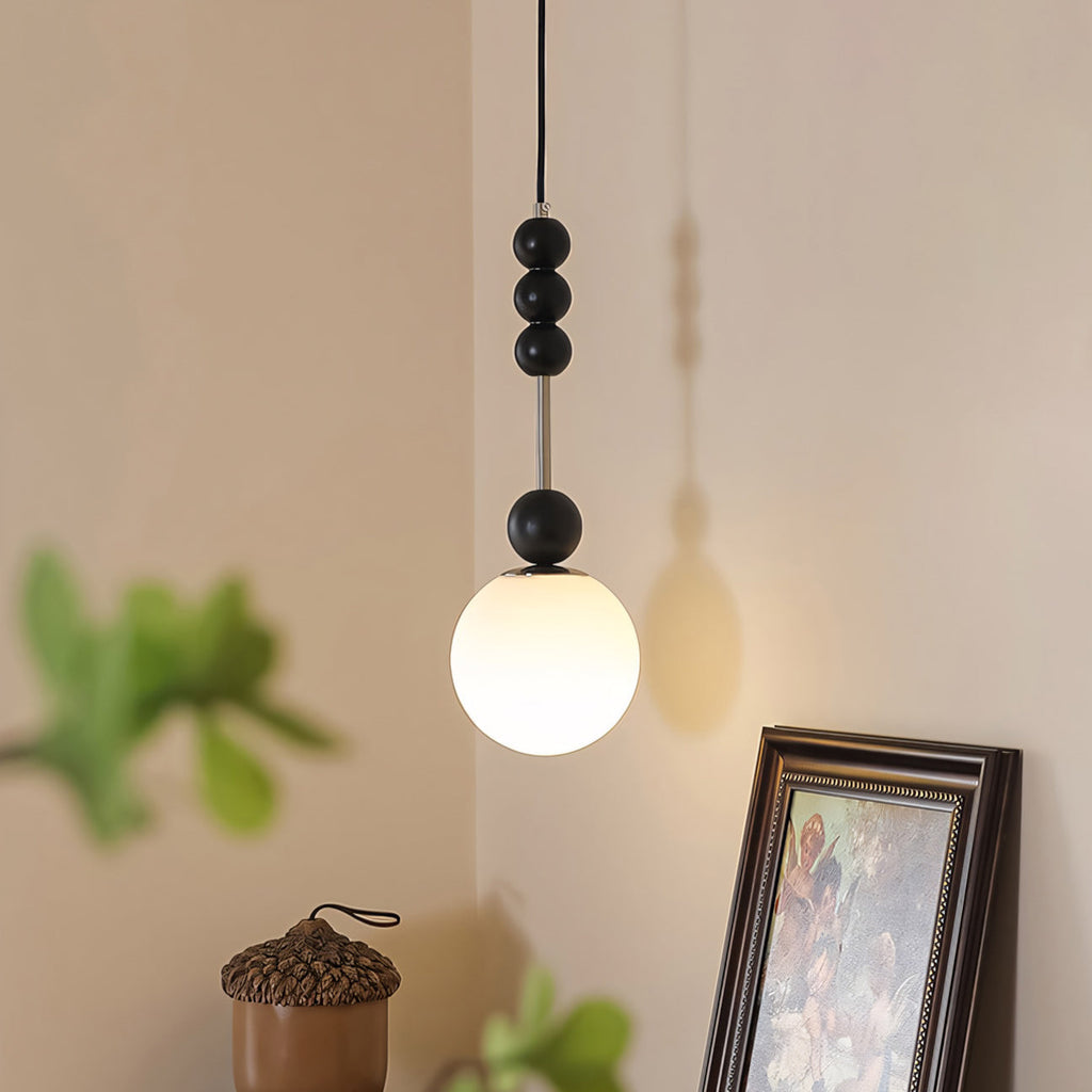 Frosted Globe Pendant with Stacked Wood Spheres