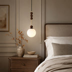 Frosted Globe Pendant with Stacked Wood Spheres