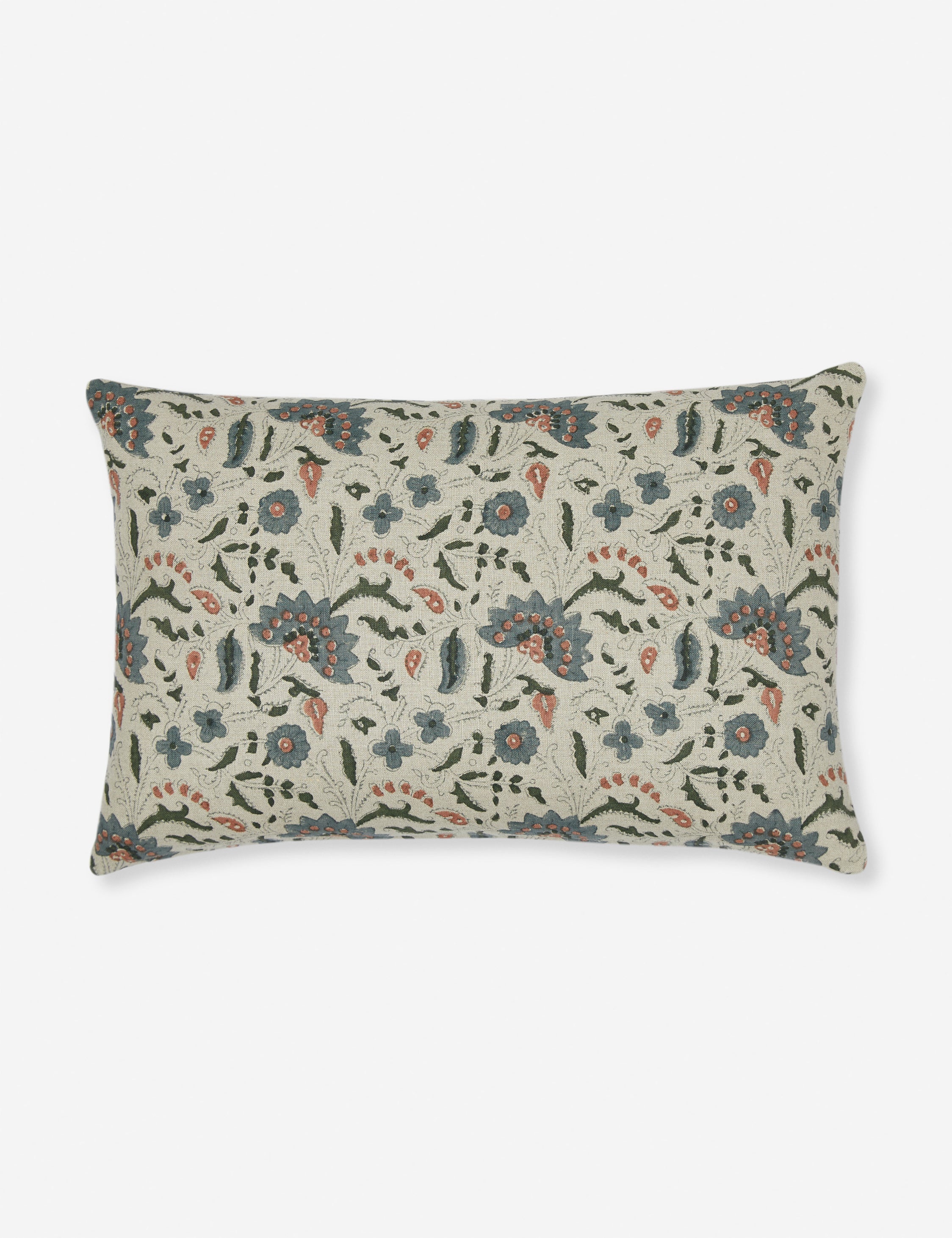 Elysian Linen Pillow | Handmade Block Print, Floral Design