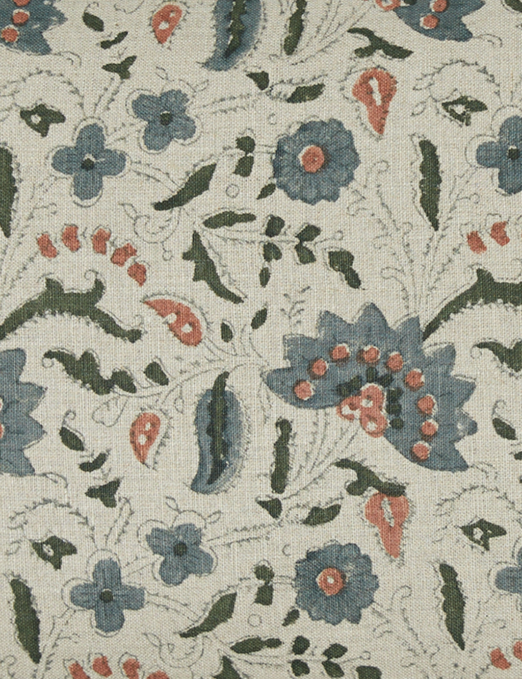 Elysian Linen Pillow | Handmade Block Print, Floral Design