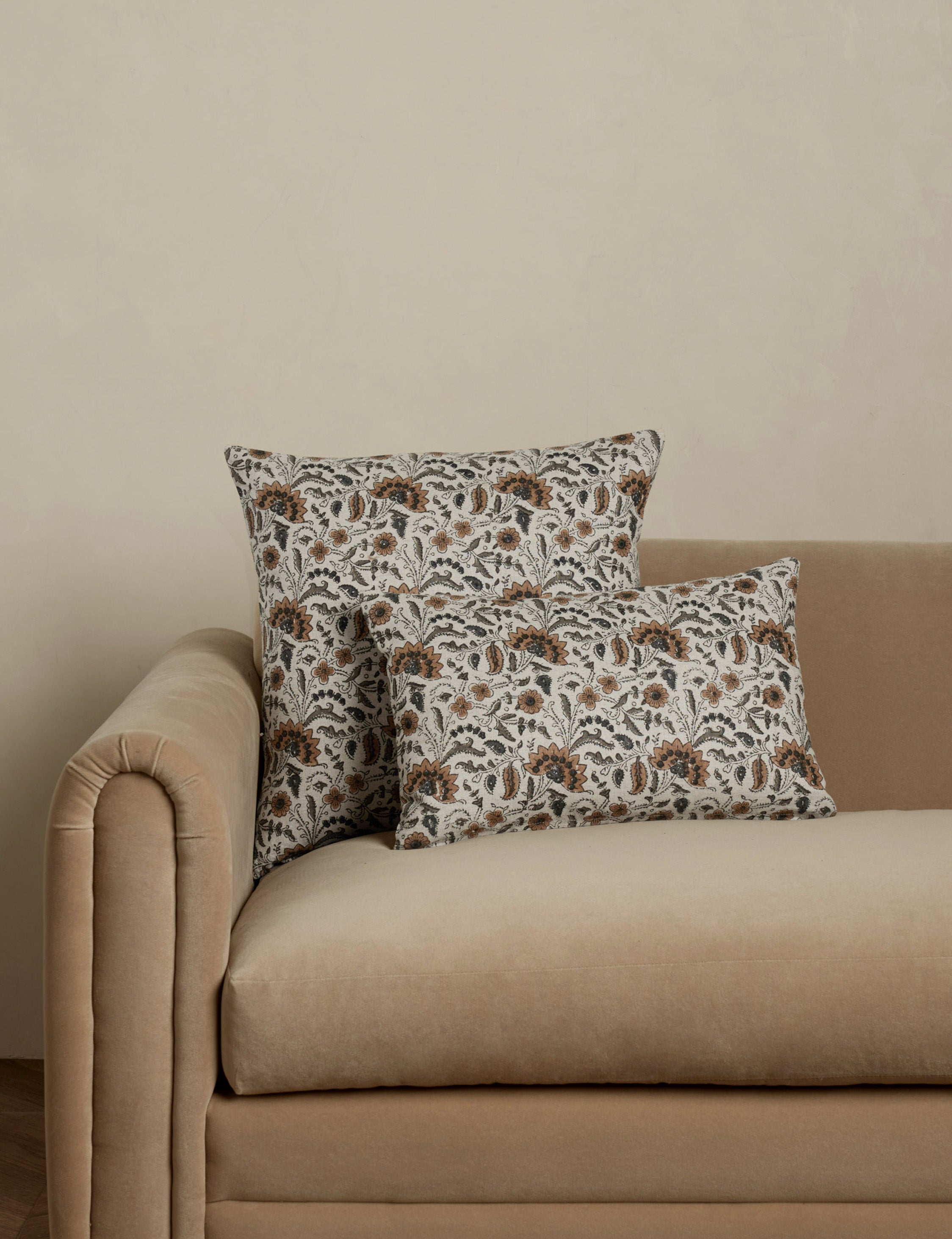 Elysian Linen Pillow | Handmade Block Print, Floral Design