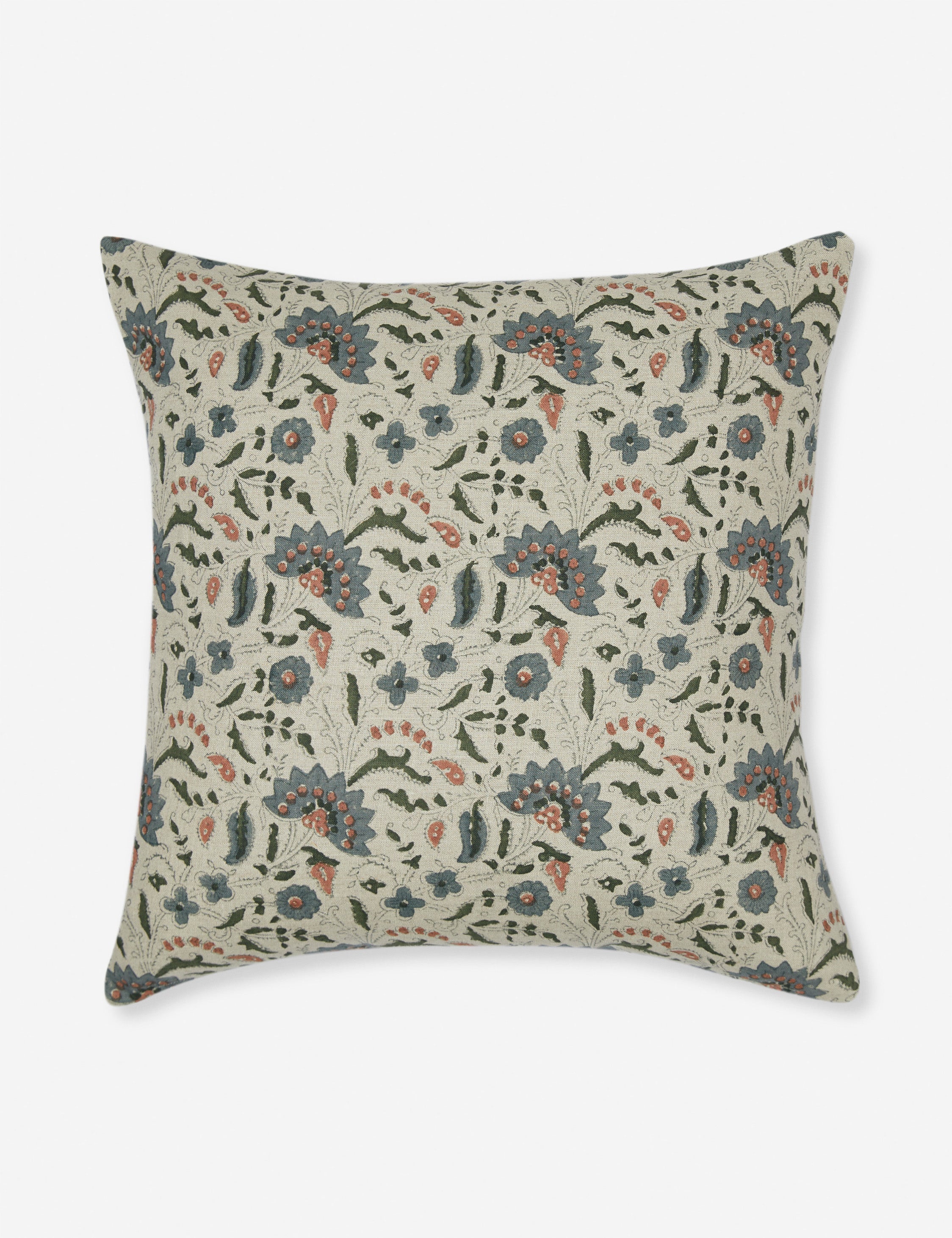 Elysian Linen Pillow | Handmade Block Print, Floral Design