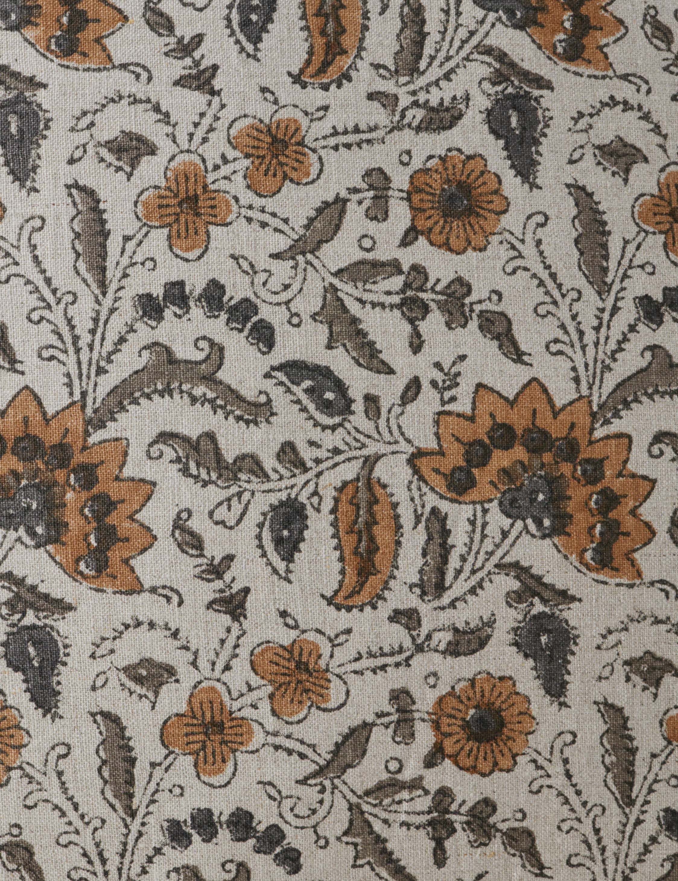 Elysian Linen Pillow | Handmade Block Print, Floral Design