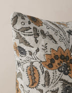 Elysian Linen Pillow | Handmade Block Print, Floral Design