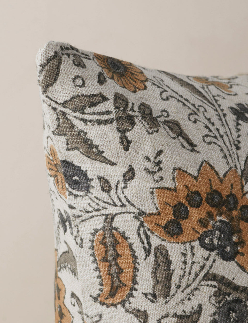 Elysian Linen Pillow | Handmade Block Print, Floral Design