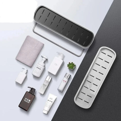 Bathroom Storage Rack ABS Stainless Steel Self Adhesive Wall Mount