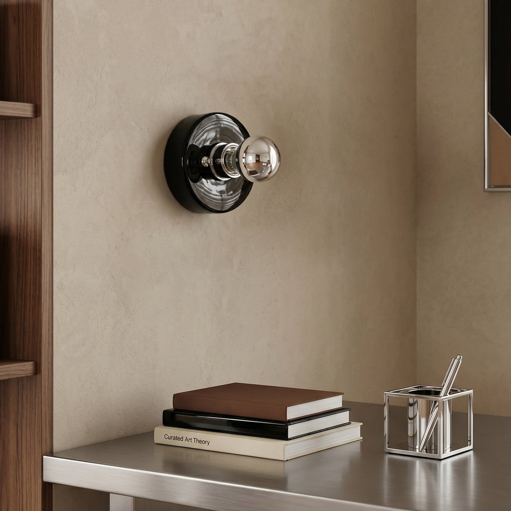 Glossy Ceramic Disk Halo Wall Sconce