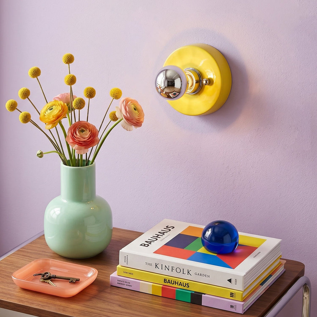 Glossy Ceramic Disk Halo Wall Sconce