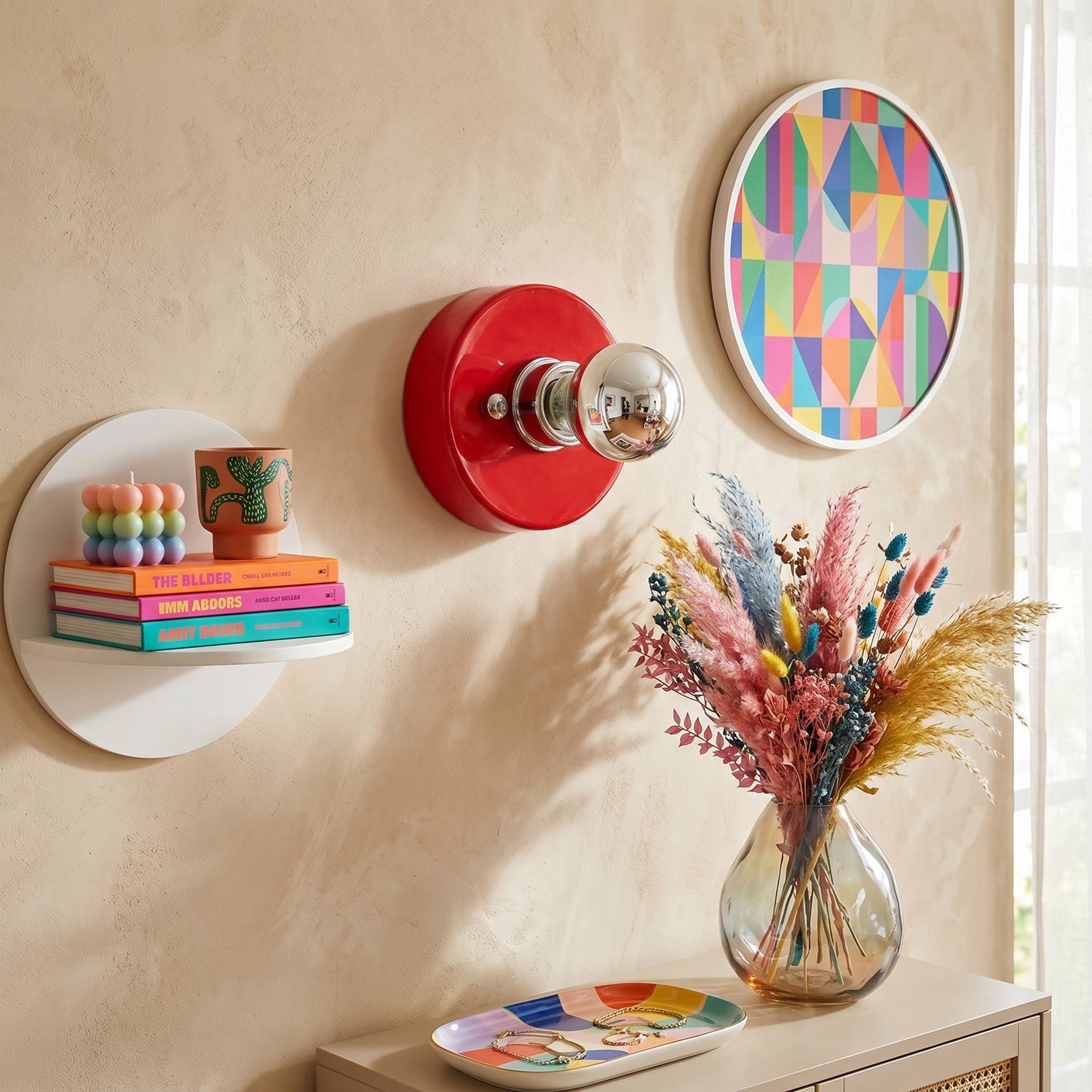 Glossy Ceramic Disk Halo Wall Sconce