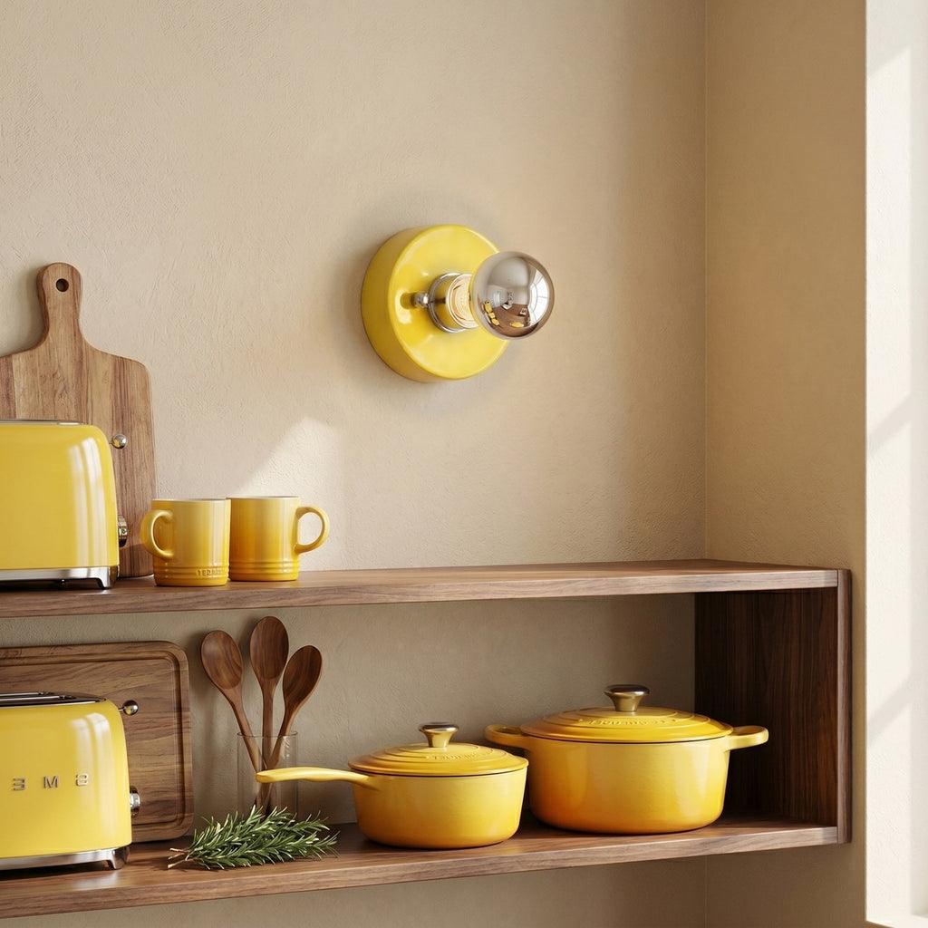 Glossy Ceramic Disk Halo Wall Sconce