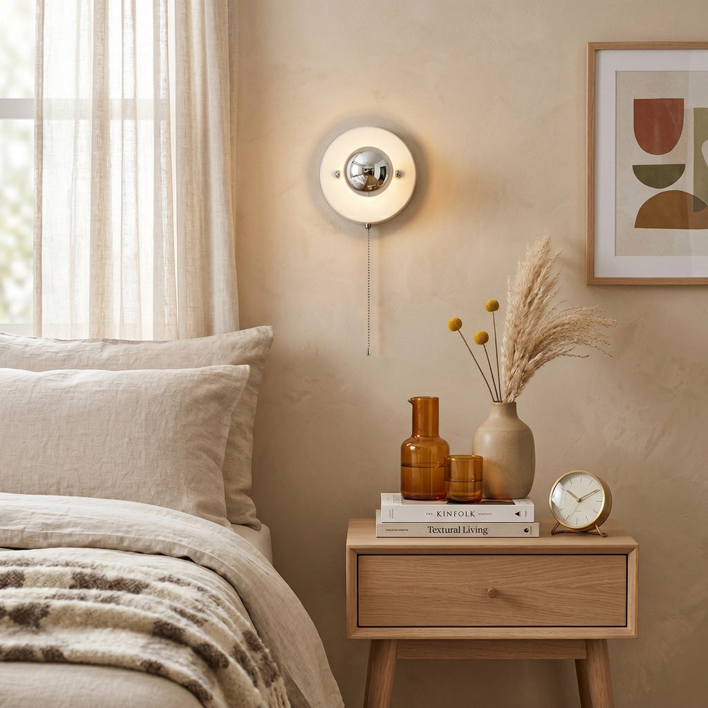 Pull-Chain Ceramic Disk Wall Sconce — Multicolor