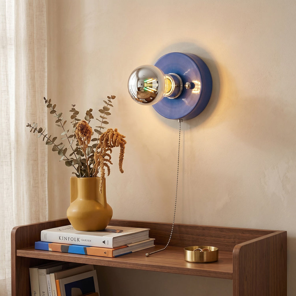 Pull-Chain Ceramic Disk Wall Sconce — Multicolor
