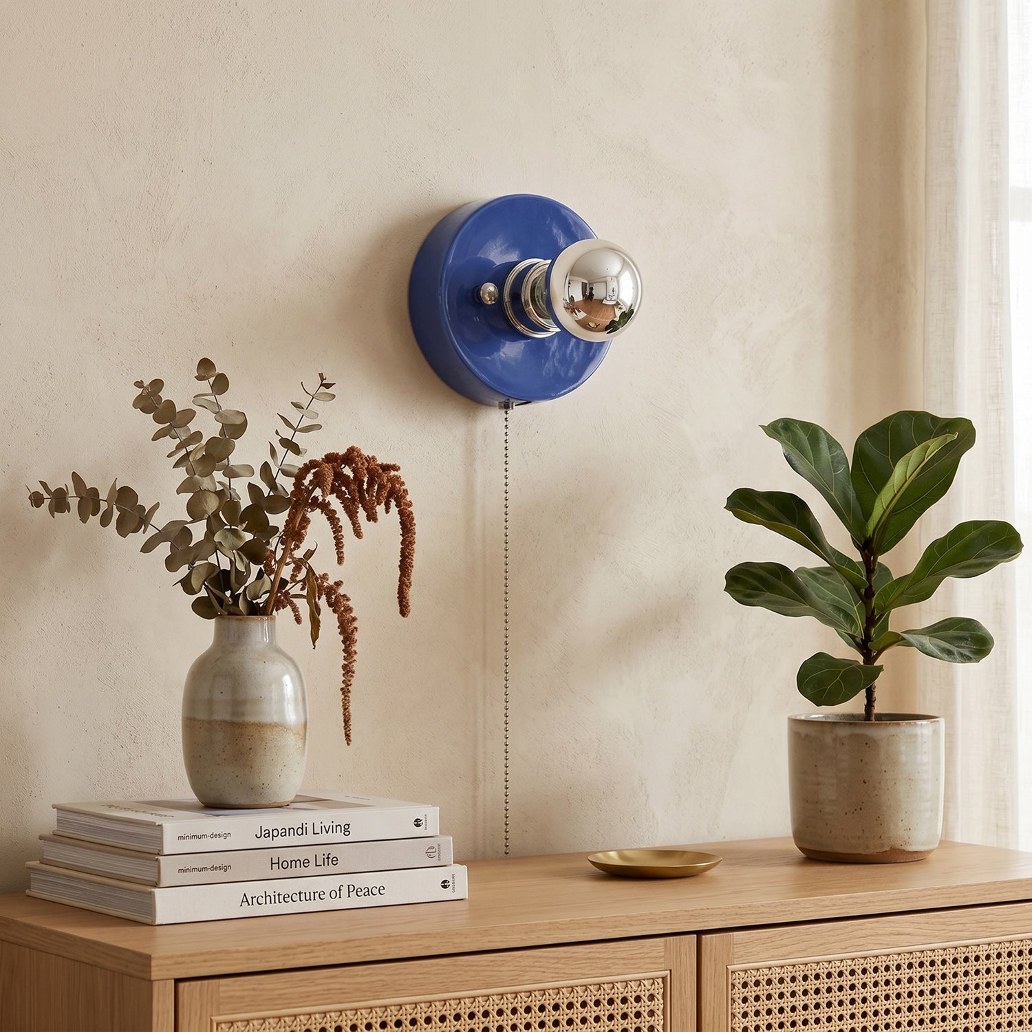 Pull-Chain Ceramic Disk Wall Sconce — Multicolor