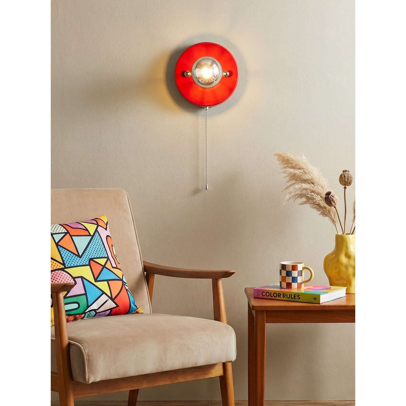 Pull-Chain Ceramic Disk Wall Sconce — Multicolor
