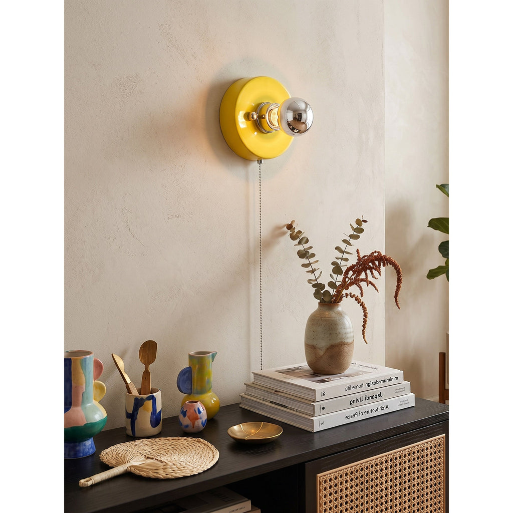 Pull-Chain Ceramic Disk Wall Sconce — Multicolor
