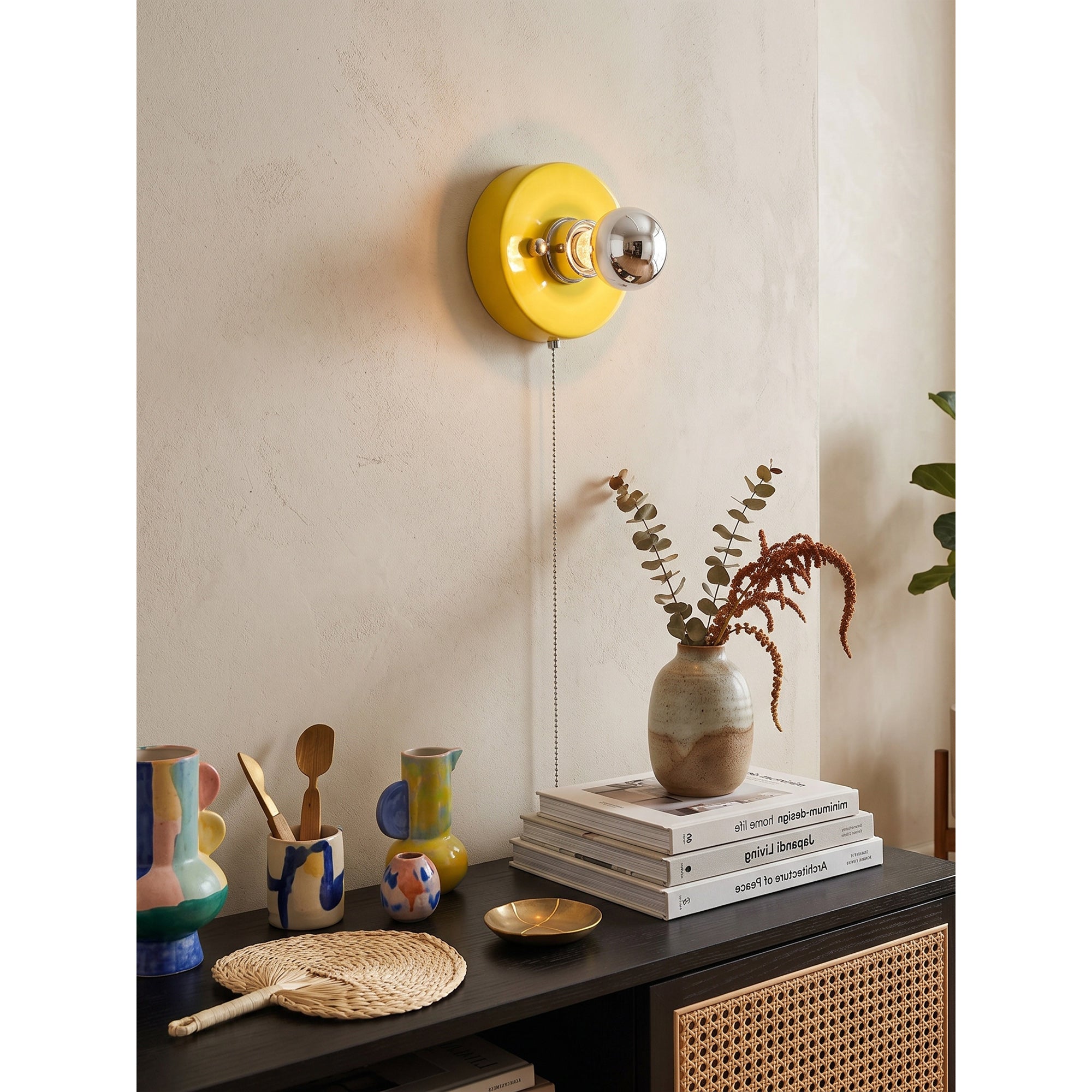 Pull-Chain Ceramic Disk Wall Sconce — Multicolor