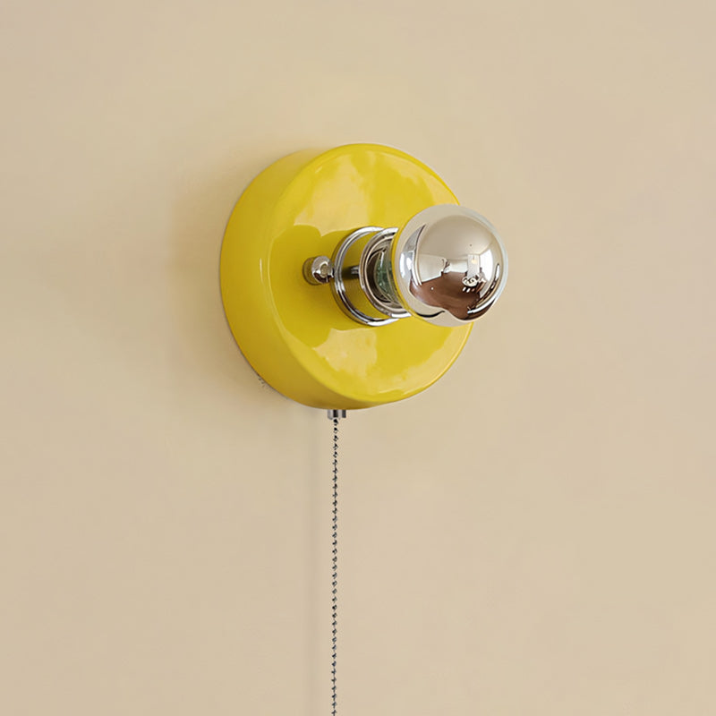 Pull-Chain Ceramic Disk Wall Sconce — Multicolor