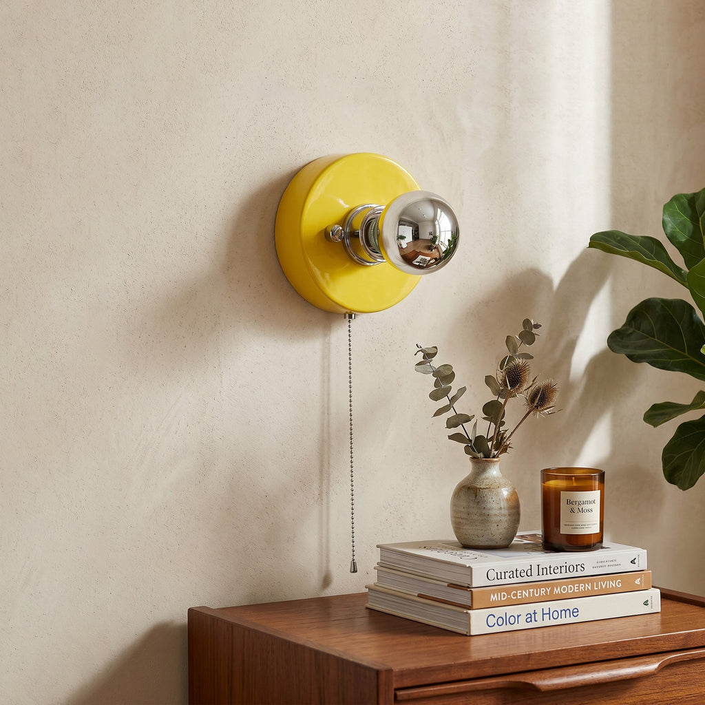 Pull-Chain Ceramic Disk Wall Sconce — Multicolor