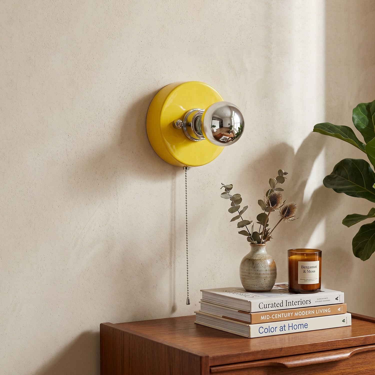 Pull-Chain Ceramic Disk Wall Sconce — Multicolor