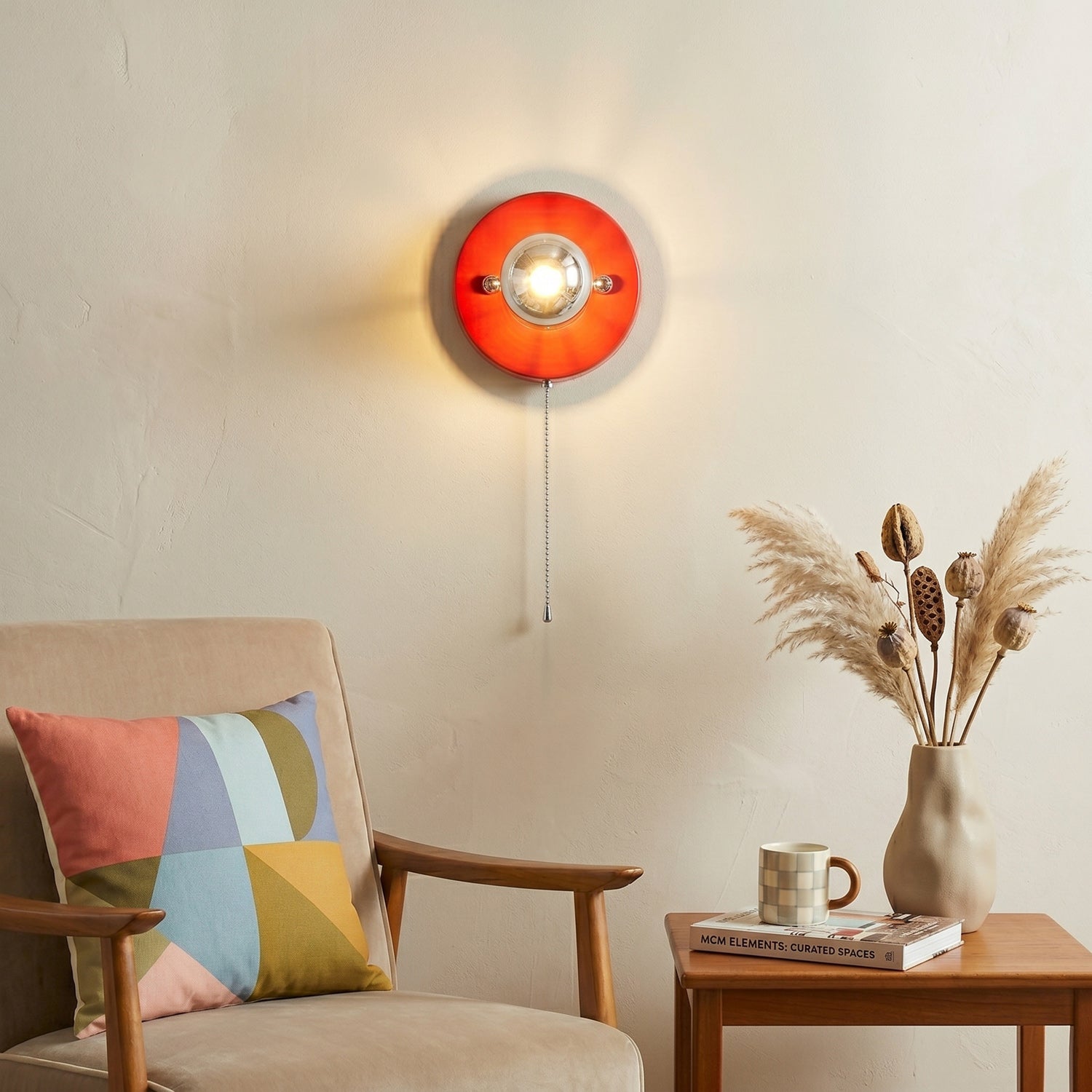 Pull-Chain Ceramic Disk Wall Sconce — Multicolor