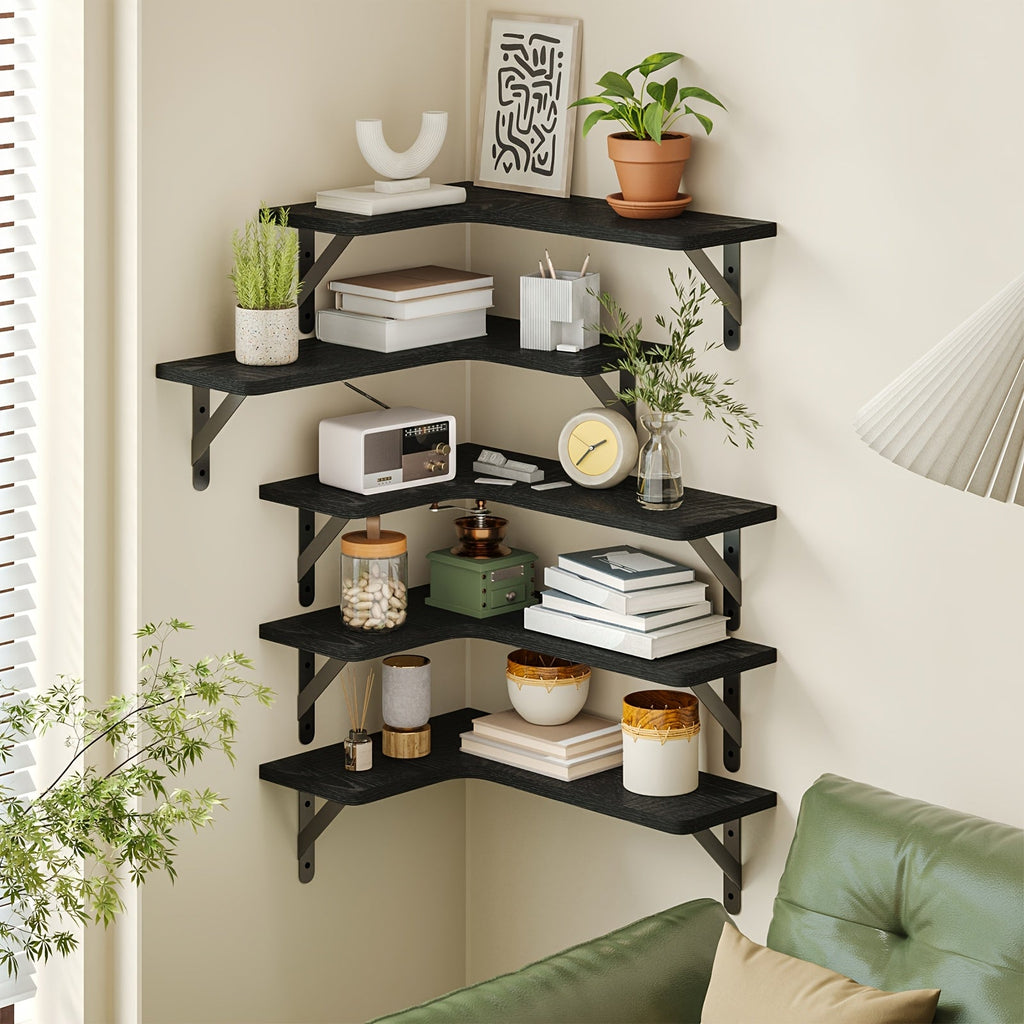 CornerMagic: Rustic Wall Shelves – Stable, Decorative & Space-Saving with Wood Look for Living Room & Kitchen
