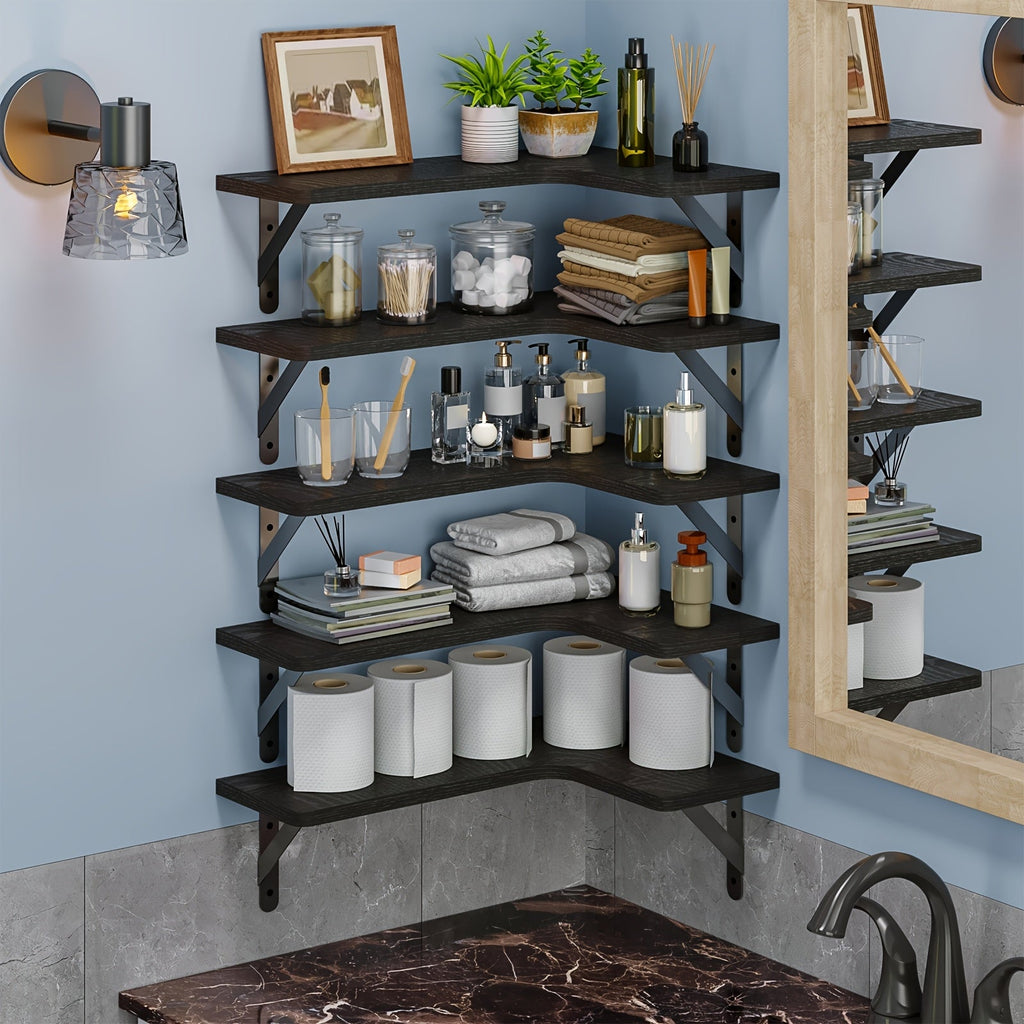 CornerMagic: Rustic Wall Shelves – Stable, Decorative & Space-Saving with Wood Look for Living Room & Kitchen