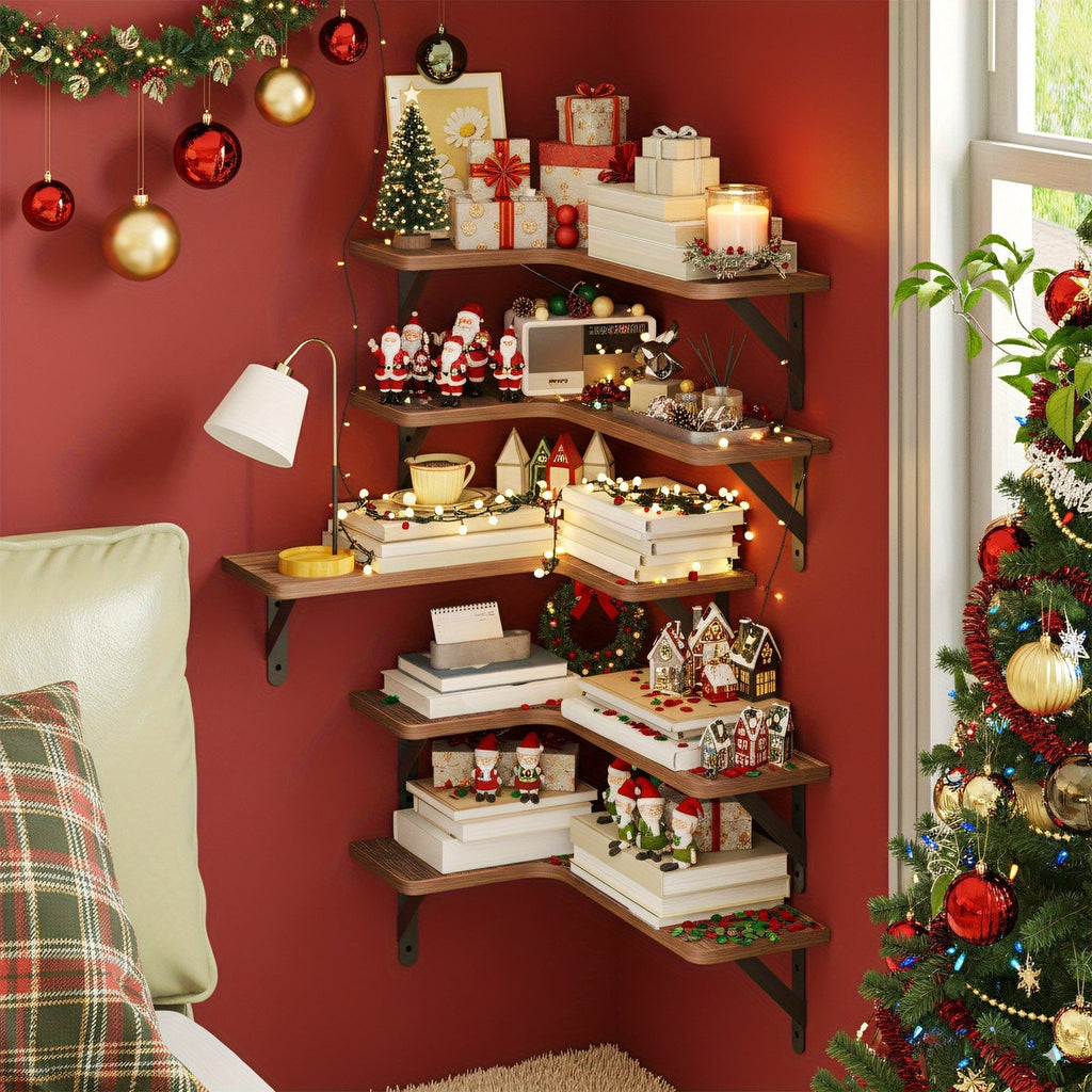CornerMagic: Rustic Wall Shelves – Stable, Decorative & Space-Saving with Wood Look for Living Room & Kitchen