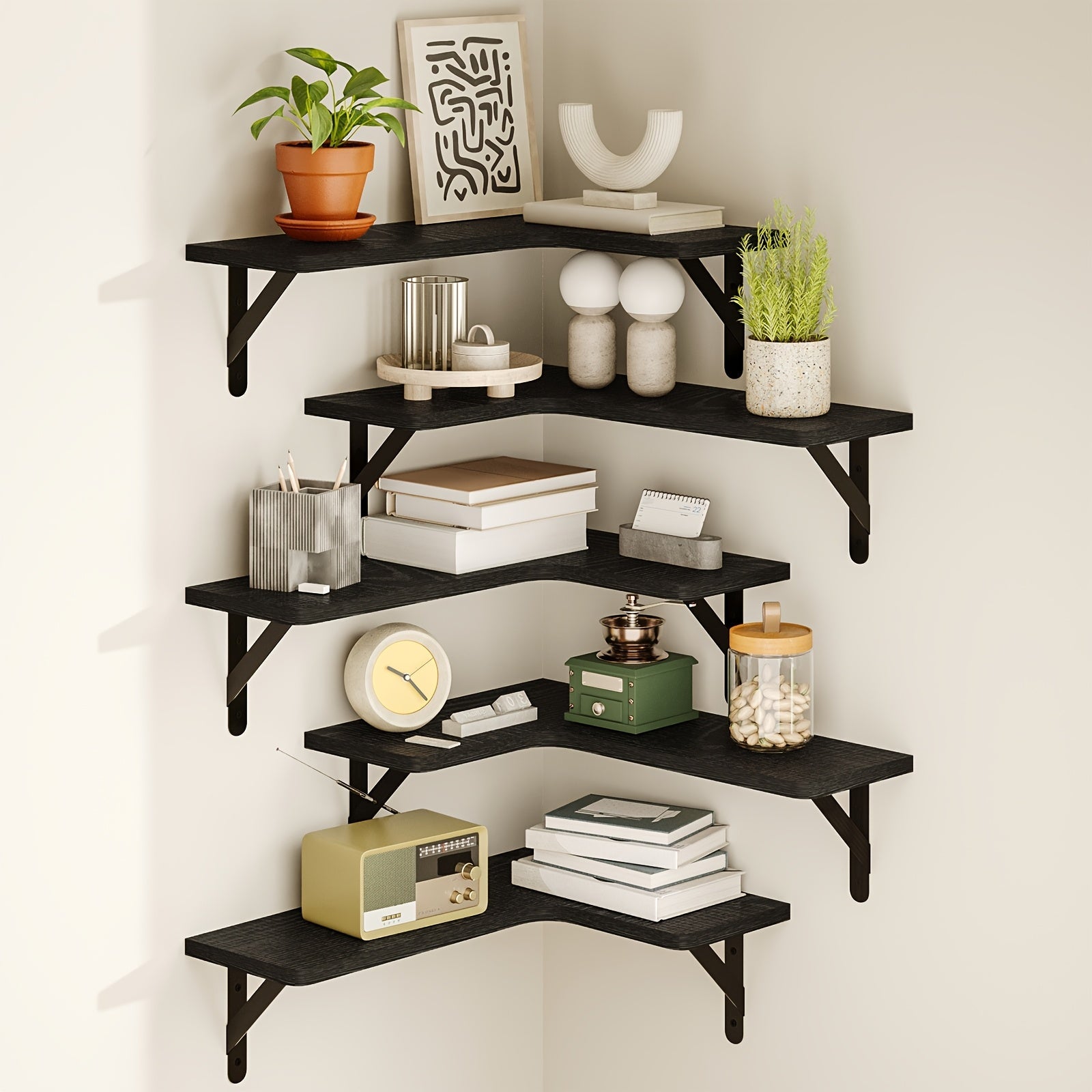 CornerMagic: Rustic Wall Shelves – Stable, Decorative & Space-Saving with Wood Look for Living Room & Kitchen