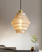 ÉclatAmbiente: Pendant Light Design – Gold-Plated Glass Lamp with Floating Shape, Luxurious for Living Room & Dining Room