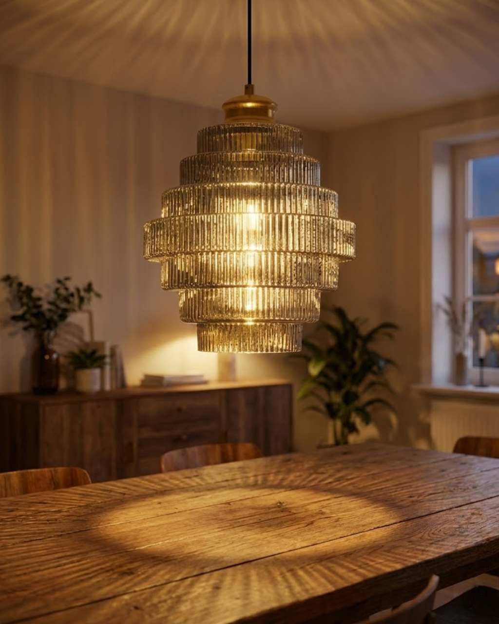 ÉclatAmbiente: Pendant Light Design – Gold-Plated Glass Lamp with Floating Shape, Luxurious for Living Room & Dining Room