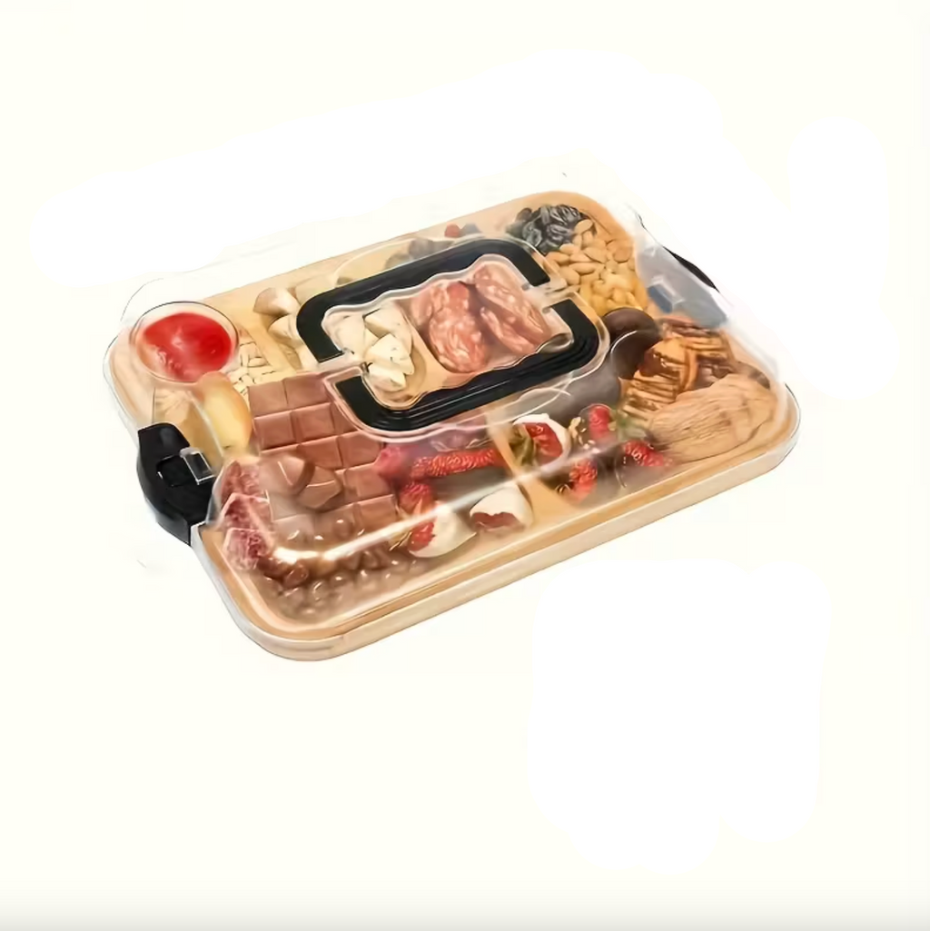 Charcuterie Board Bamboo Compartments Lid and Handle