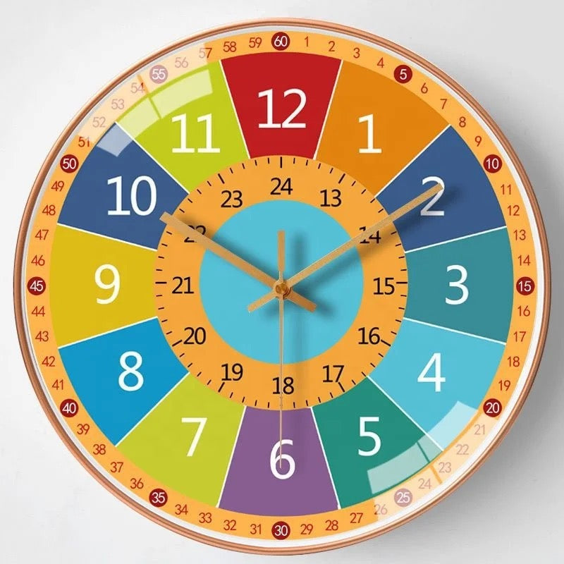 Wall Clock Educational ABS Plastic Color Dial Battery Operated