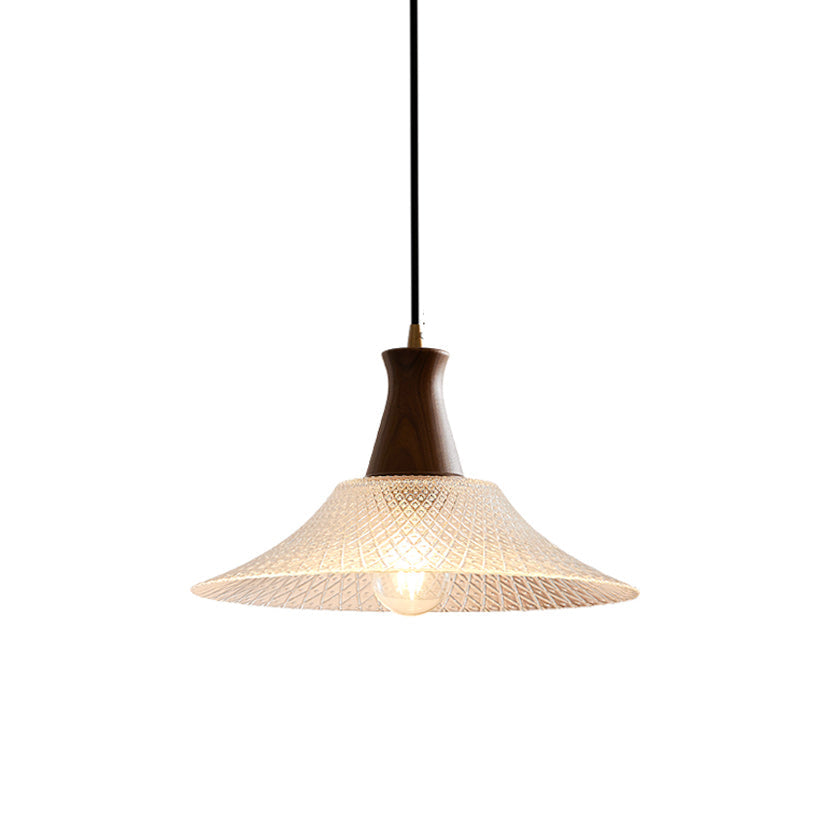 Textured Glass Pendant with Vintage Wood Cap