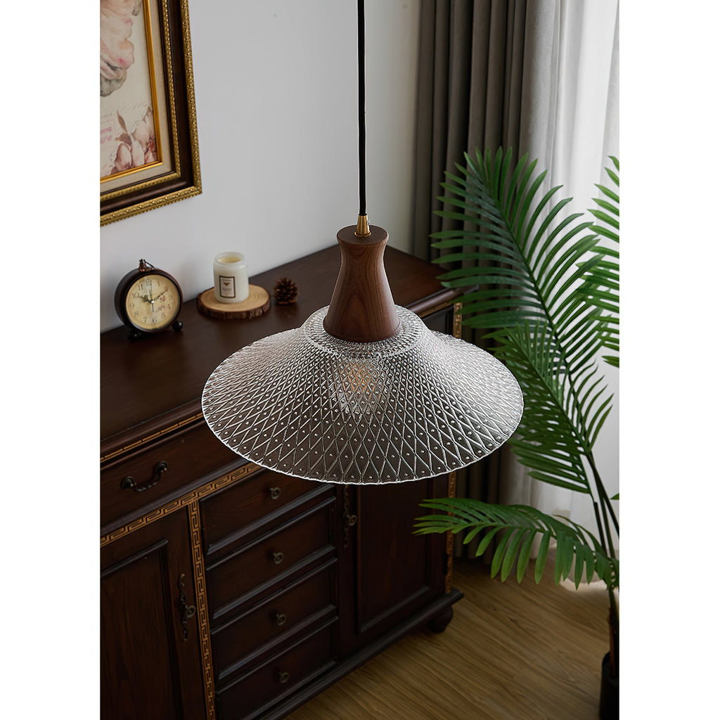 Textured Glass Pendant with Vintage Wood Cap