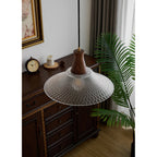 Textured Glass Pendant with Vintage Wood Cap