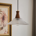 Textured Glass Pendant with Vintage Wood Cap