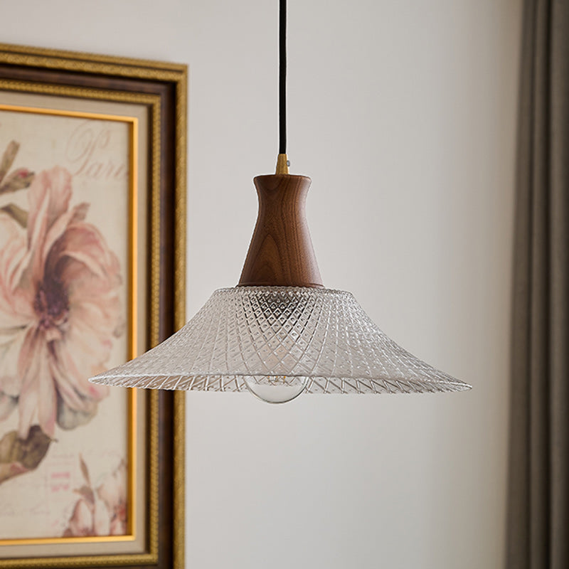 Textured Glass Pendant with Vintage Wood Cap