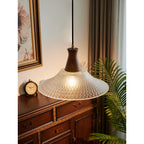 Textured Glass Pendant with Vintage Wood Cap