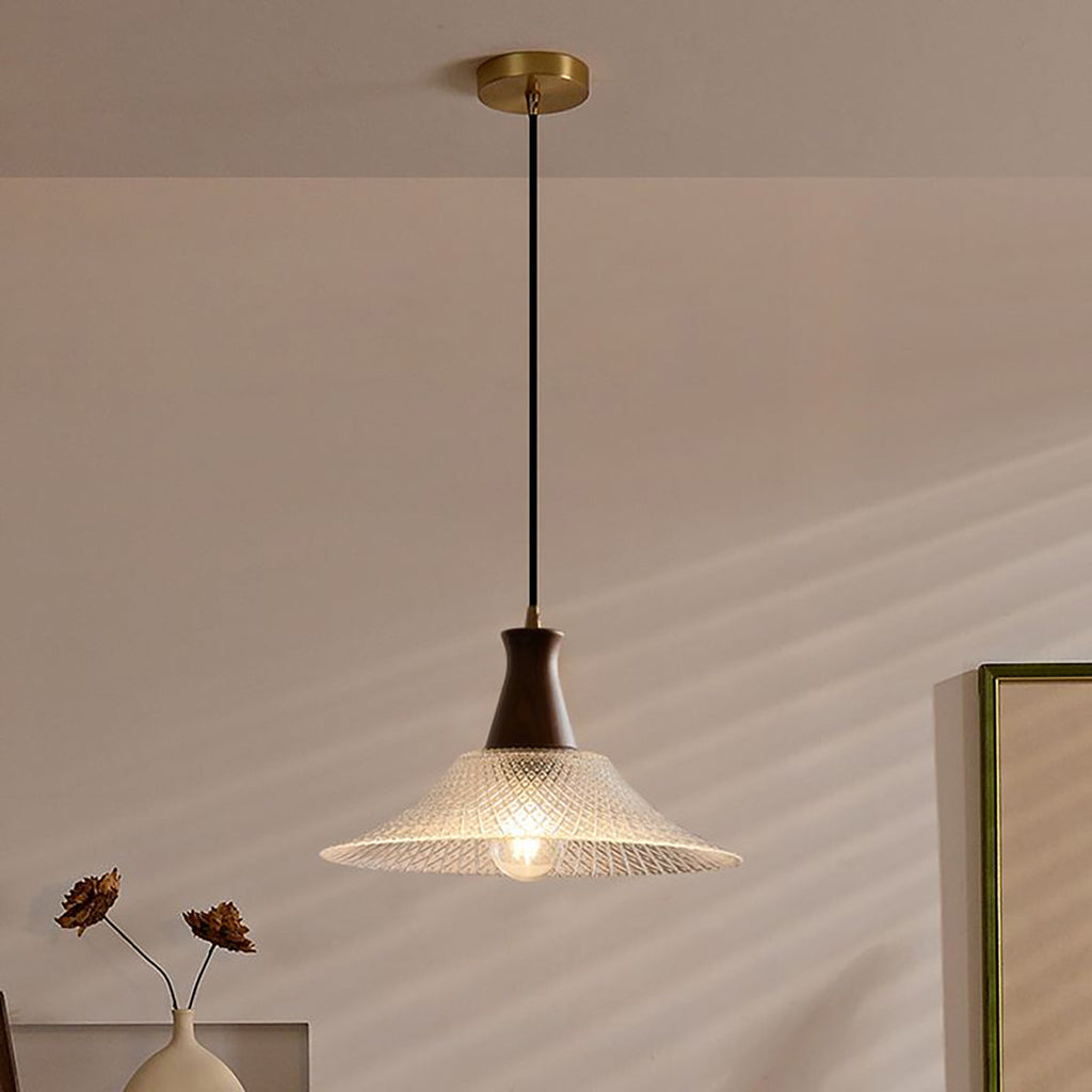 Textured Glass Pendant with Vintage Wood Cap