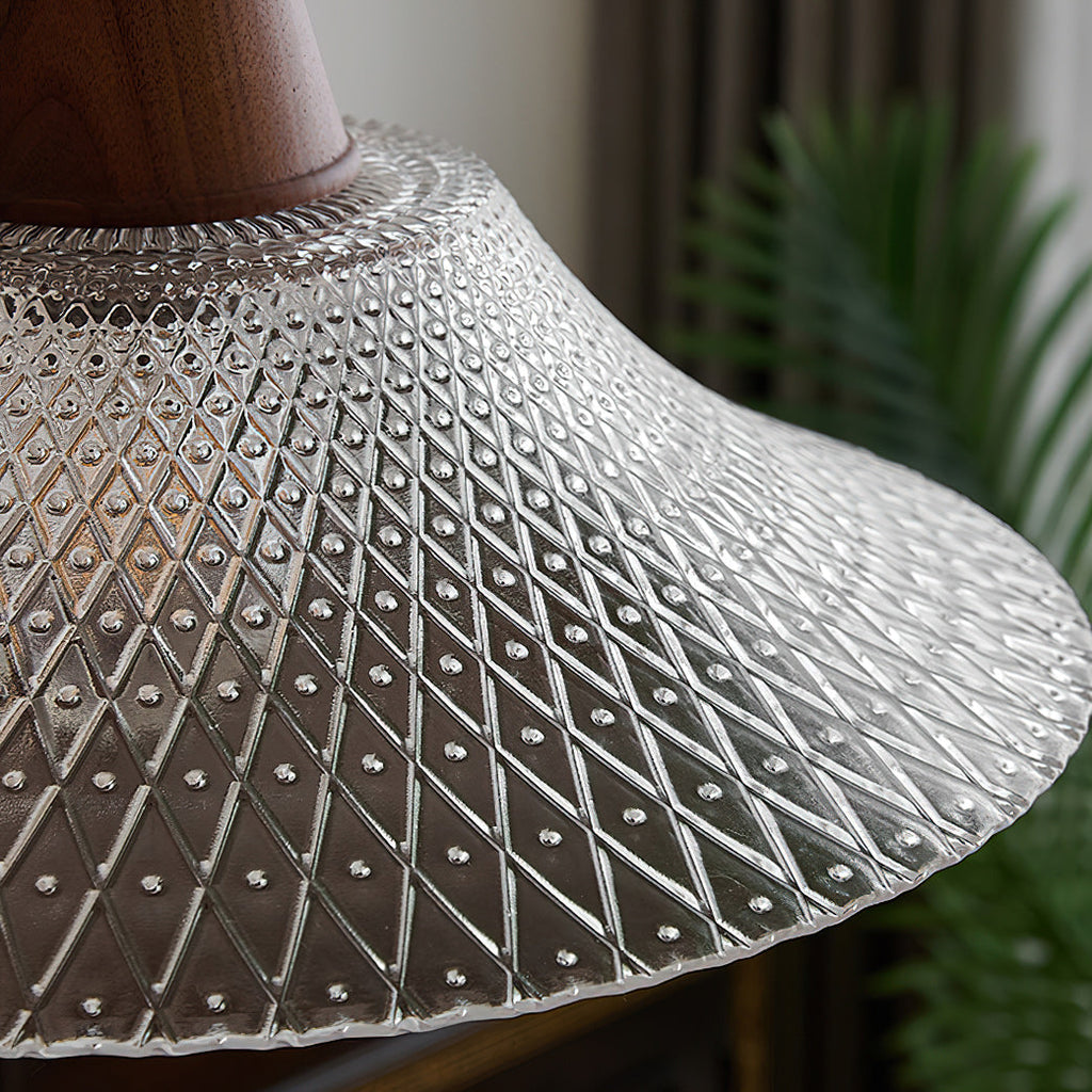 Textured Glass Pendant with Vintage Wood Cap