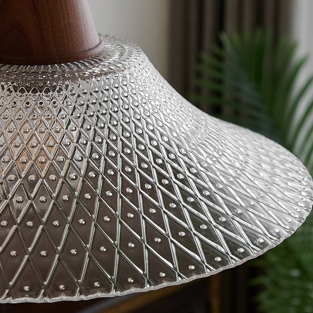 Textured Glass Pendant with Vintage Wood Cap